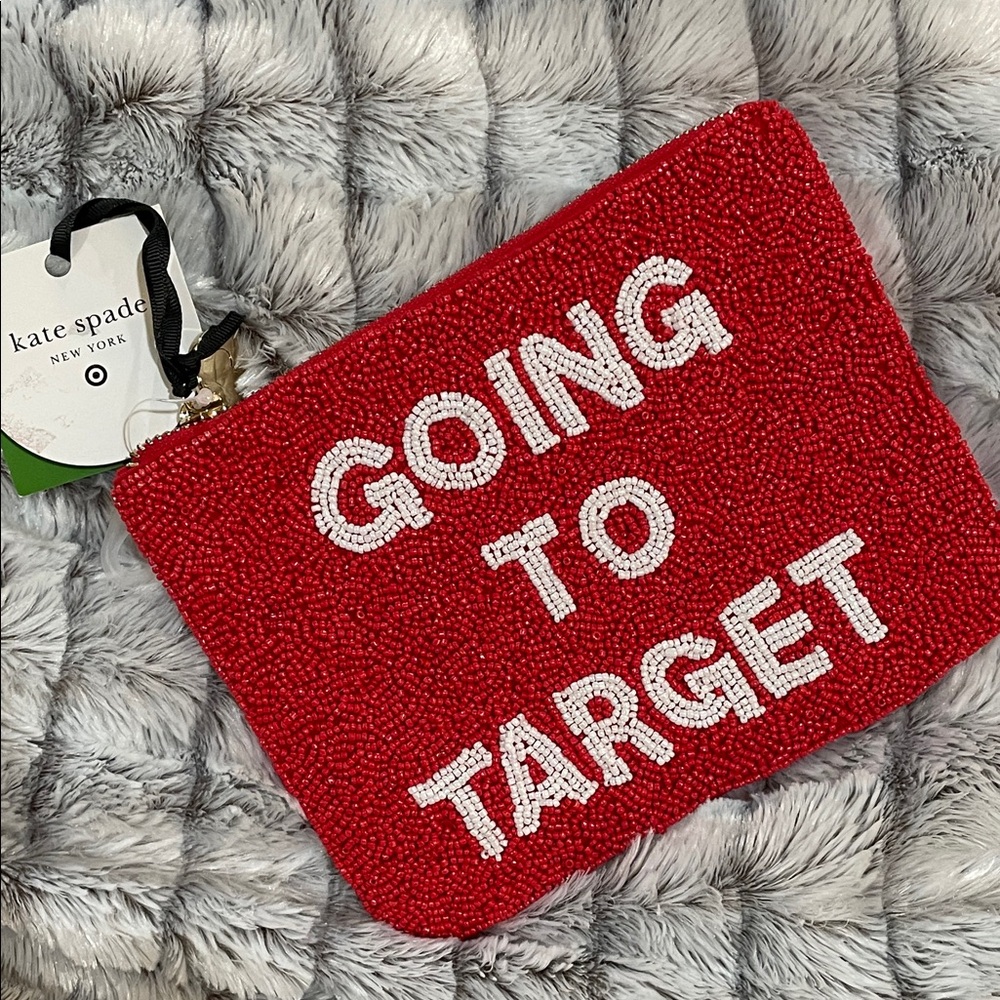 Kate Spade Red Beaded Pouch with White Lettering